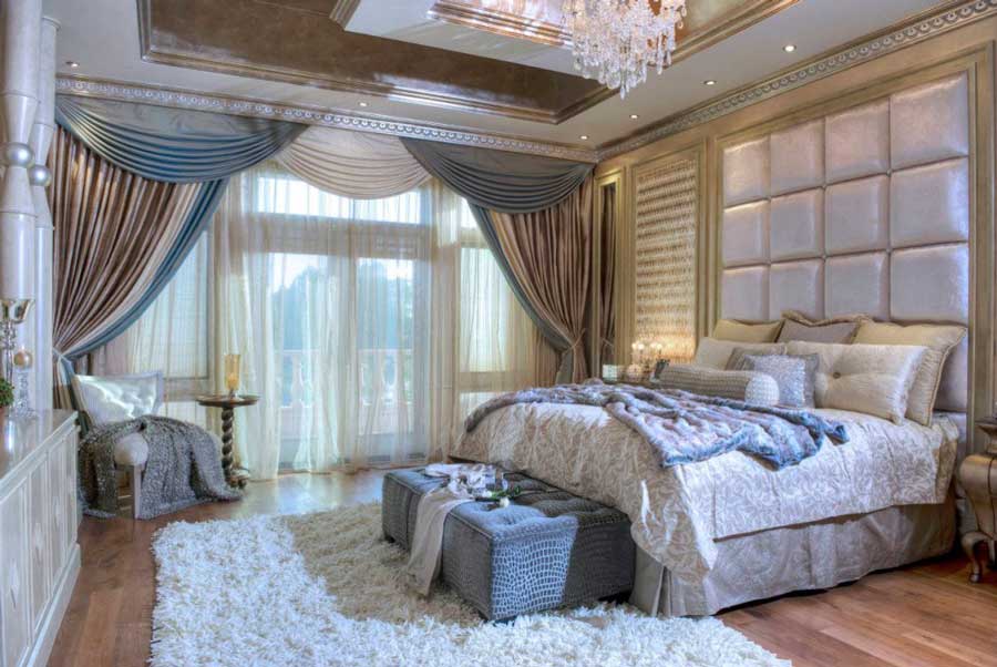 اتاق خواب لاکچری با تاج تخت خواب لمسه دار مربعی